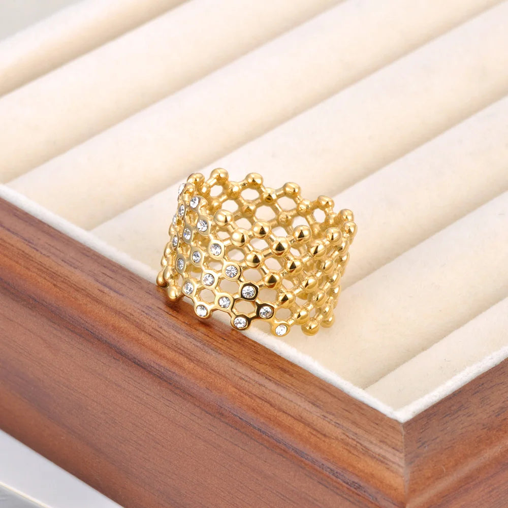 Luksus guldbelagt -Krystal Statement-ring