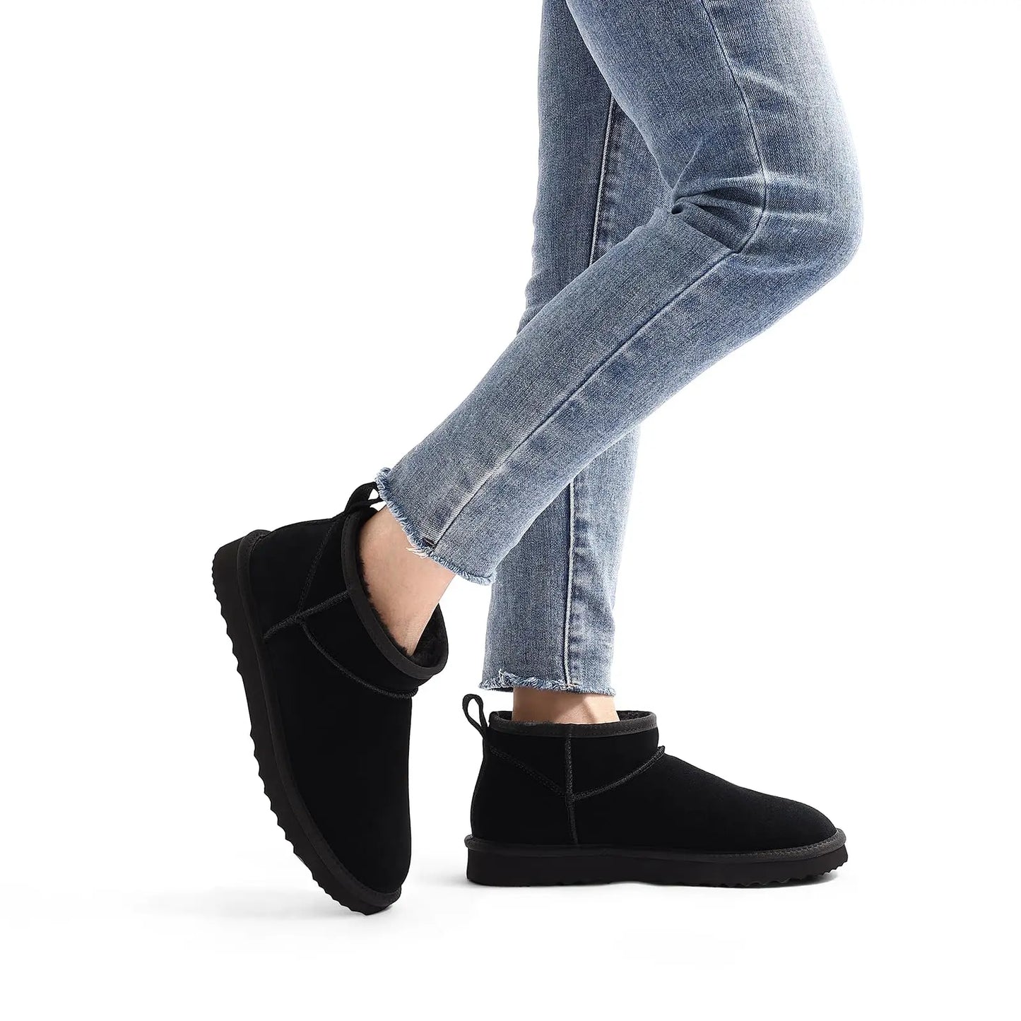 Dameboots i ruskind med varm foring