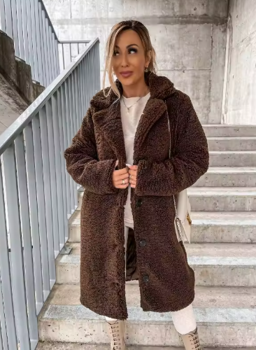 ALVA – Lang jakke i teddy-materiale