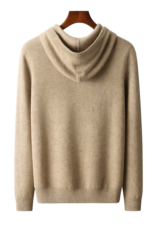 Beige hættetrøje til mænd med lange ærmer og ribkant