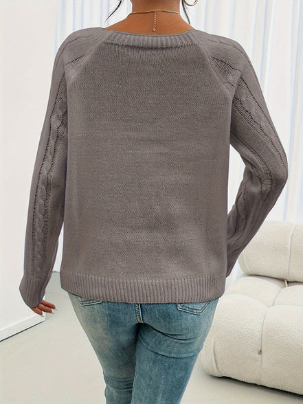 Ravella Strikbluse – Kvinde Sweater med Knapper og Firkantet Halsudskæring