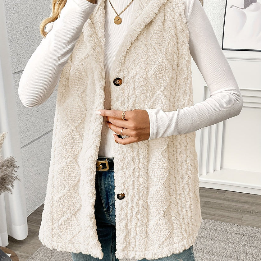 Kalora hættevest i fleece – ærmeløs polyester vest med knapdetalje