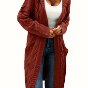 Selinna Hooded Knit Cardigan – Lang hættetrøje-cardigan i strik med lommer