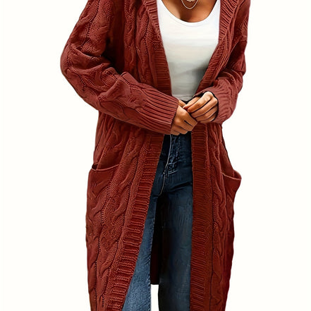 Selinna Hooded Knit Cardigan – Lang hættetrøje-cardigan i strik med lommer