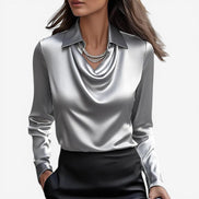 Bluse med høj krave og slim fit pasform – langærmet bluse til hverdag og fritid – Silvéra