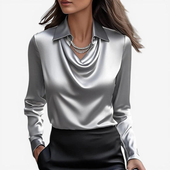 Bluse med høj krave og slim fit pasform – langærmet bluse til hverdag og fritid – Silvéra