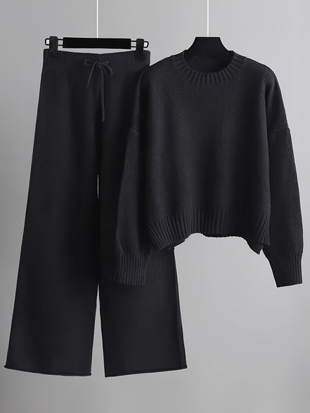 Lunoro To-delt Striksæt – Dame Sweater & Vide Bukser
