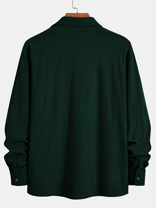 Corduroy skjortejakke til mænd – langærmet, knaplukning, med to brystlommer