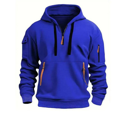 Herre hoodie med halv lynlås og lange ærmer – løs pasform sweatshirt til hverdag – Orvexan