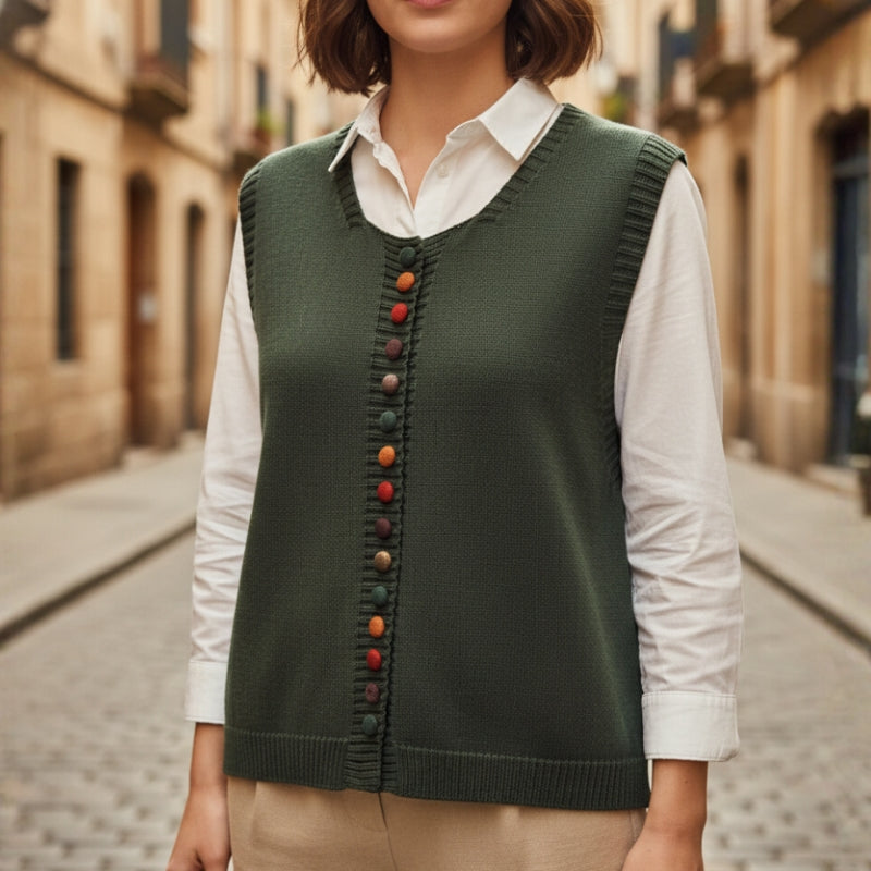 Elviana round neck vest med knapper