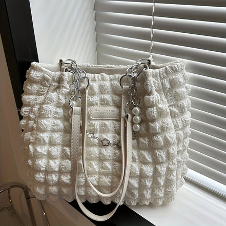 Bellevo Plaid Canvas Tote Bag – Ternet Skuldertaske til Kvinder med Lynlås