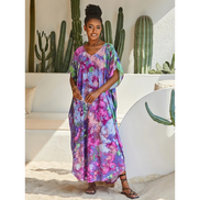 Calira kjole dame – kaftan med V-udskæring og løs pasform