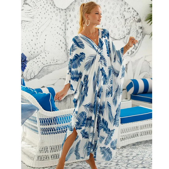 Sukienka damska Calira – kaftan z dekoltem w serek i luźnym krojem