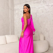 Selvoria dame maxikjole – one shoulder kjole med drapering og slids