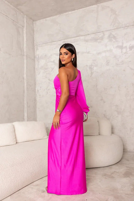 Selvoria dame maxikjole – one shoulder kjole med drapering og slids