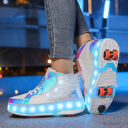 GlowSkate USB oplaadbare rolschaats sneakers met licht en vleugels – kleurrijke en comfortabele sneakers voor meisjes en tieners, ideaal voor plezier, buitenactiviteiten en avondritten.