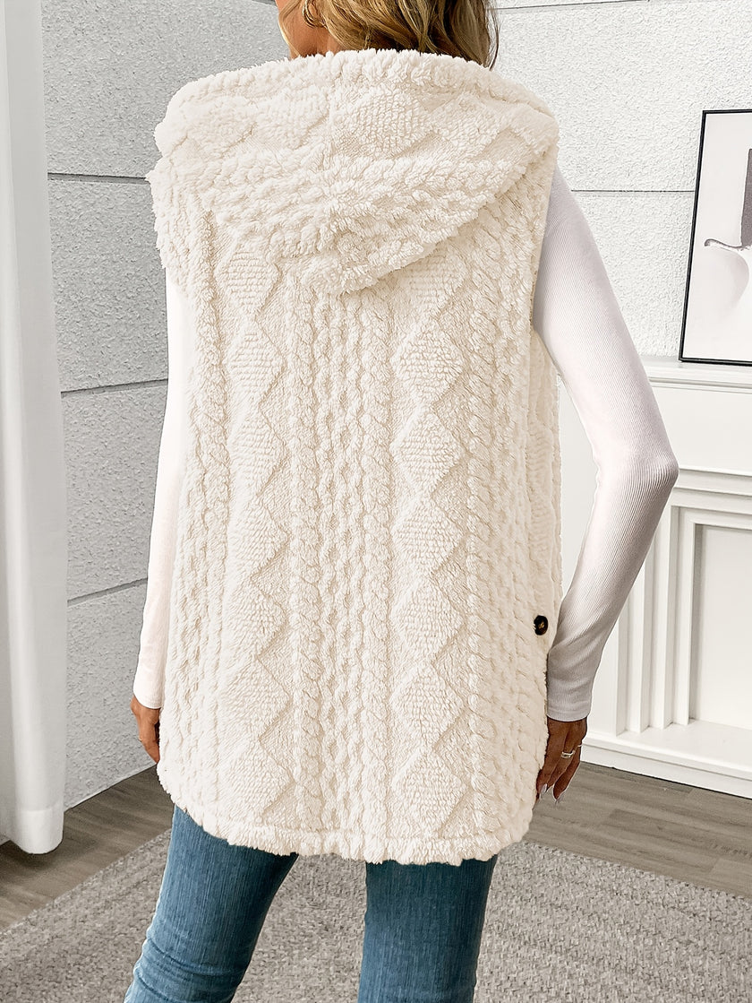 Kalora hættevest i fleece – ærmeløs polyester vest med knapdetalje