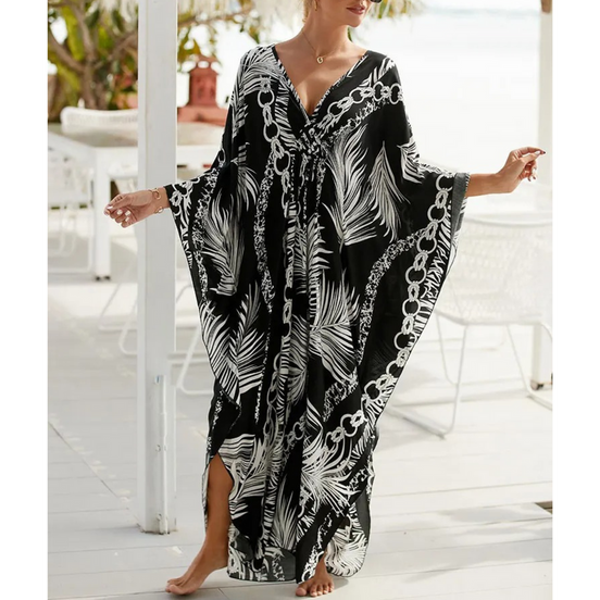 Sukienka damska Calira – kaftan z dekoltem w serek i luźnym krojem