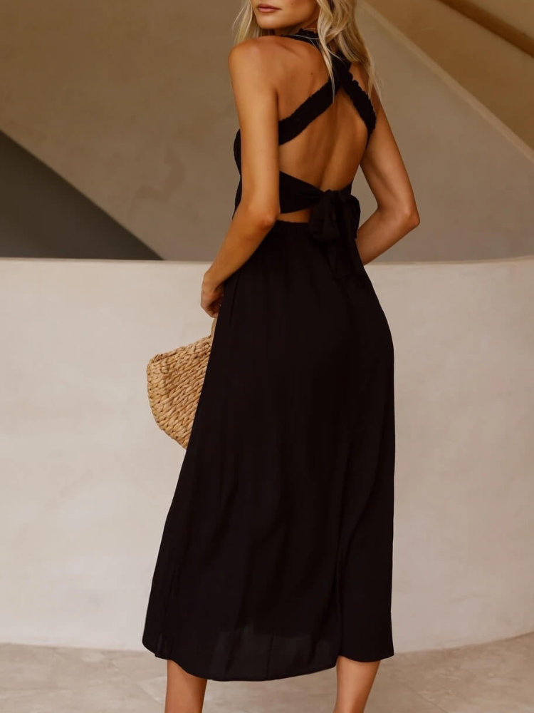 Maribel ærmeløs kjole med brede stropper og lommer