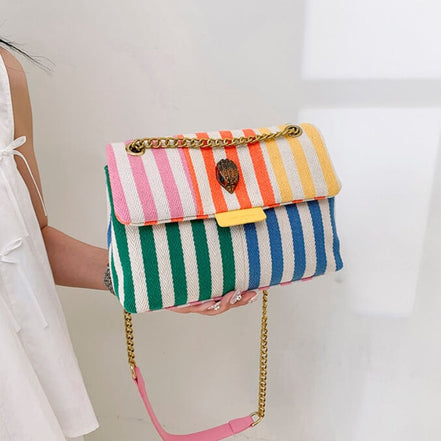 Strivana taske dame – skuldertaske med stribet design og rem