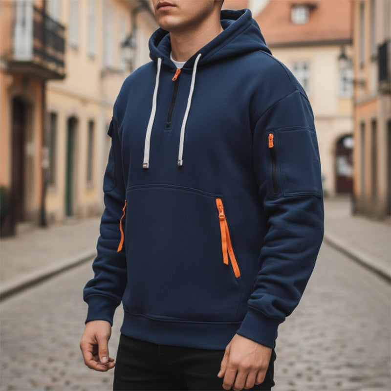 Valnero half zip hoodie med ribkanter