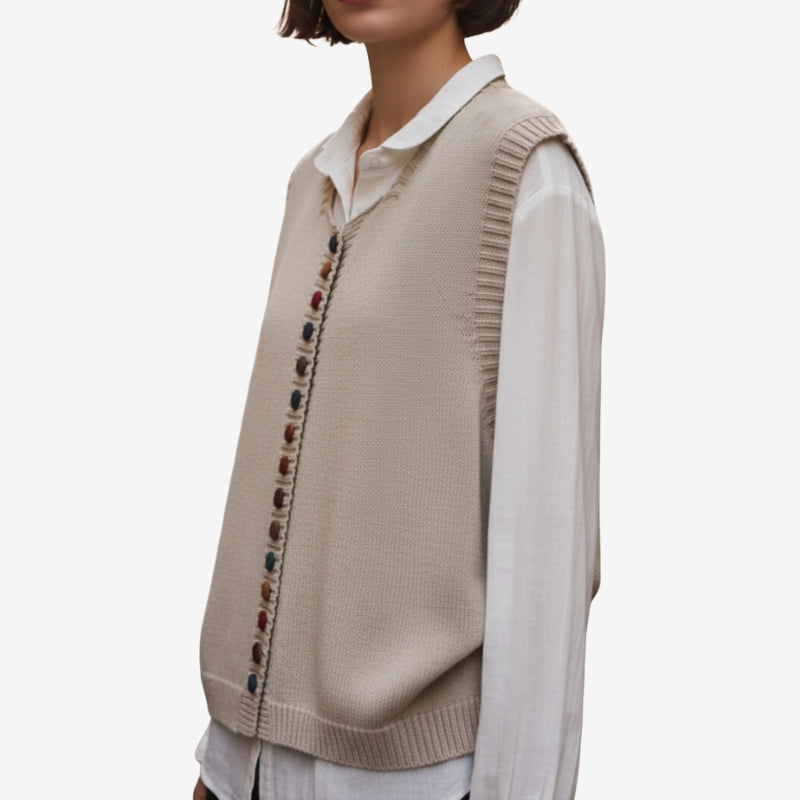 Elviana round neck vest med knapper