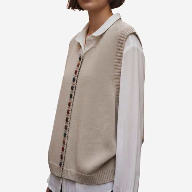 Elviana round neck vest med knapper
