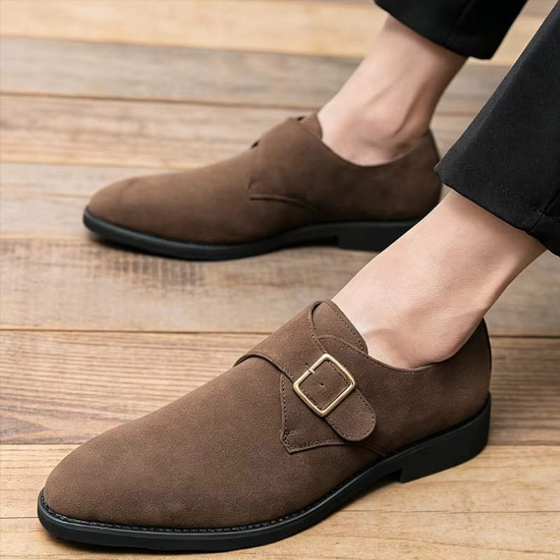 Herresko med spids tå og monk strap – formelle sko med skridsikker sål – Veltrano