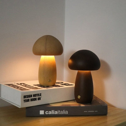 Tervia LED bordlampe i træ – lampe med berøringsstyring og USB-opladning