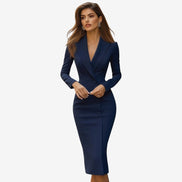 Blazer kjole med revers og slim fit pasform – midi kjole med lange ærmer – Virella