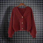 Elviane langærmet sweater med V-hals og knaplukning