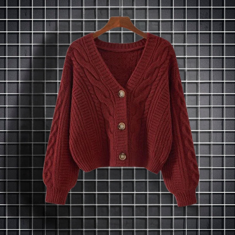 Elviane langærmet sweater med V-hals og knaplukning