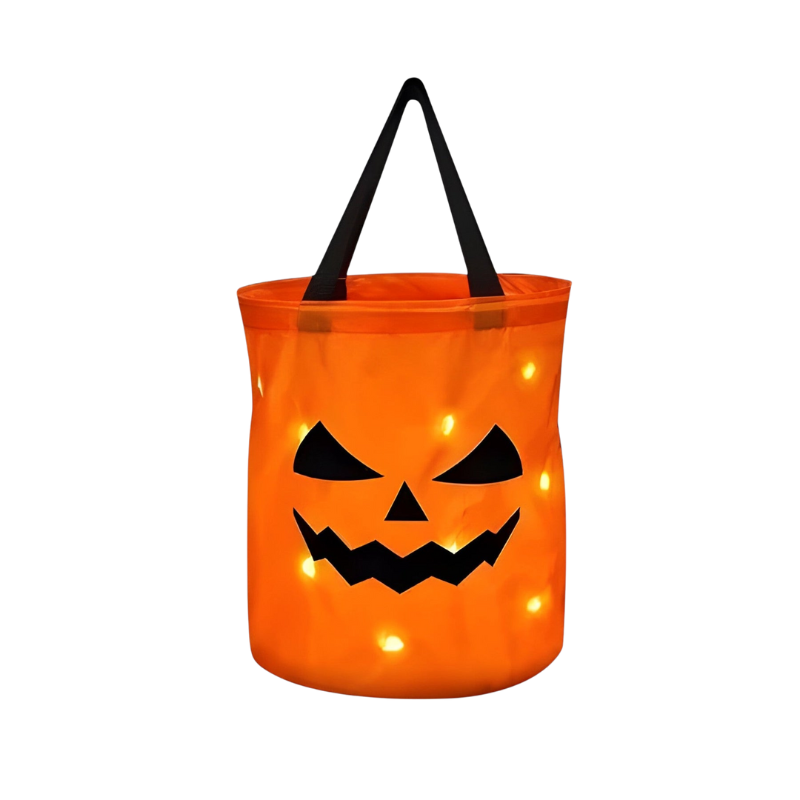 Halloweenové sladkostové vedro s motívom tekvice a LED osvetlením – Lumivaro