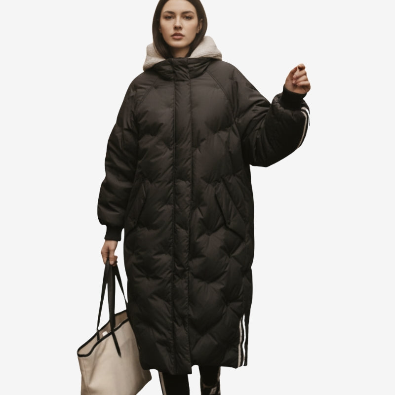 Norvella long coat med hætte og lynlås