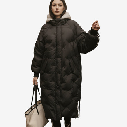 Norvella long coat med hætte og lynlås