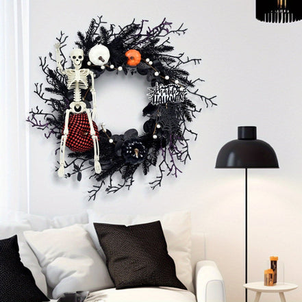 Halloweensky veniec s dekoráciou kostry a tekvice – Norevia