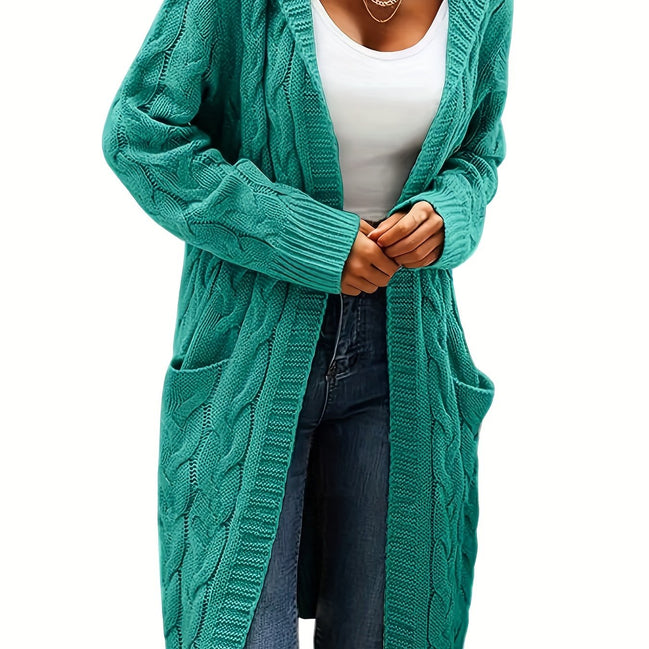 Selinna Hooded Knit Cardigan – Lang hættetrøje-cardigan i strik med lommer