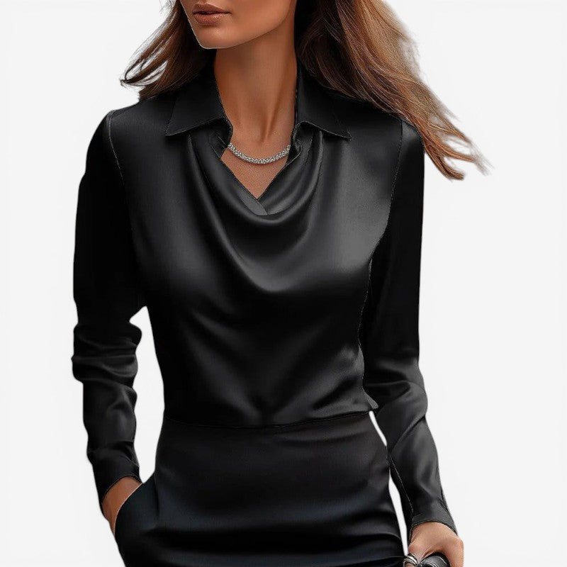 Bluse med høj krave og slim fit pasform – langærmet bluse til hverdag og fritid – Silvéra