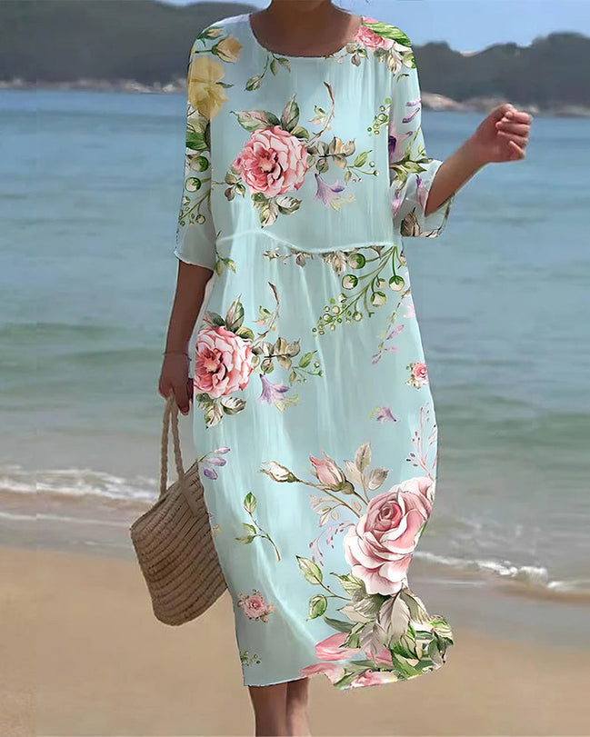 Florena klassisk kjole med blomsterprint