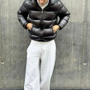 Herre pufferjakke med hætte og lynlås – vatteret jakke med lange ærmer til hverdag – Zenvirox