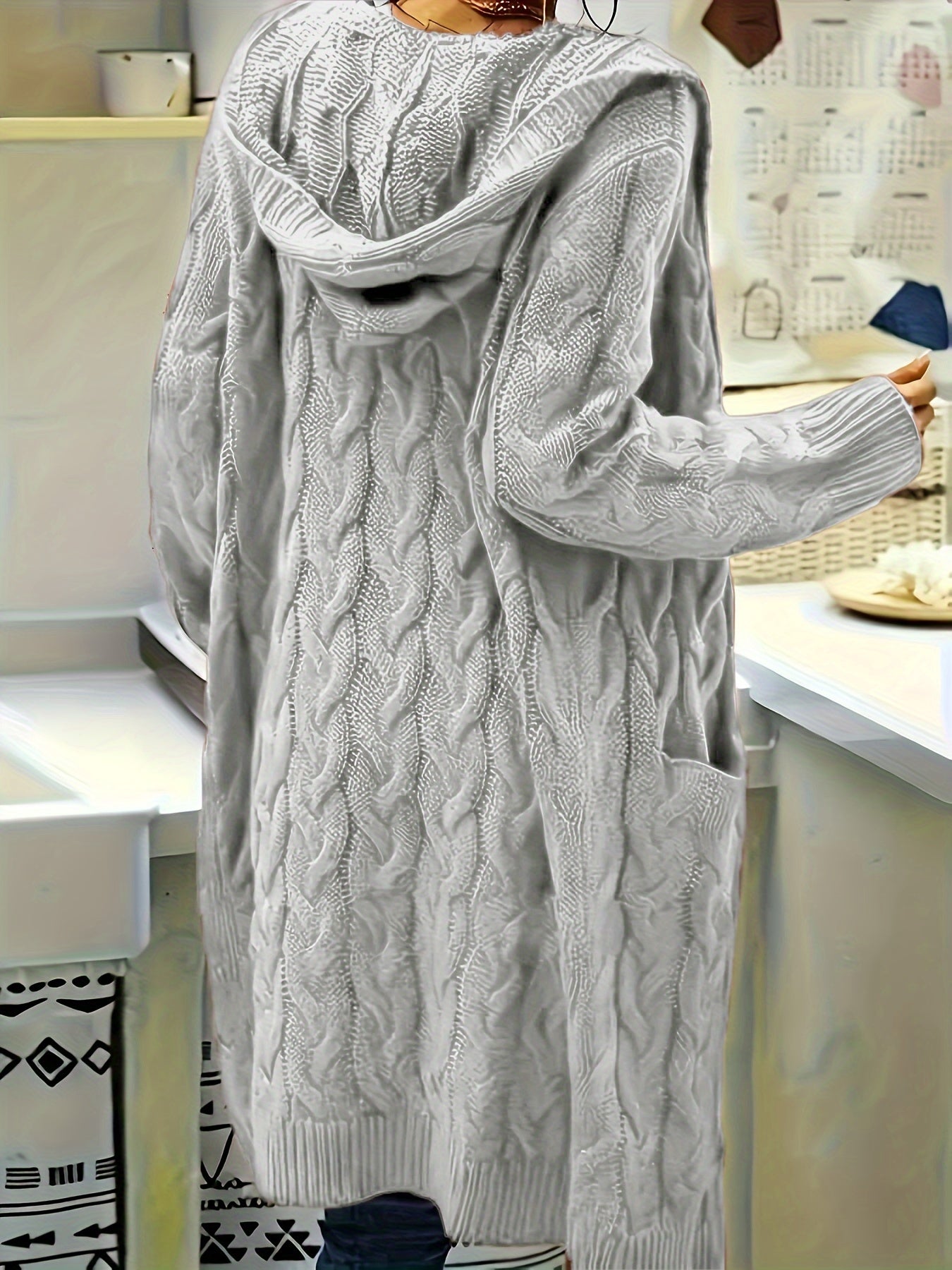 Selinna Hooded Knit Cardigan – Lang hættetrøje-cardigan i strik med lommer