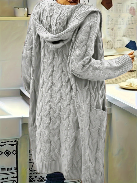 Selinna Hooded Knit Cardigan – Lang hættetrøje-cardigan i strik med lommer