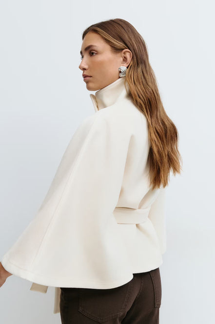 Siv belted cape – lang model med krave og bælte
