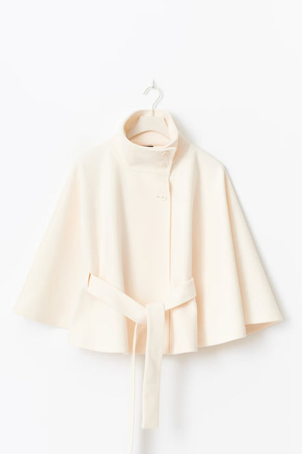 Siv belted cape – lang model med krave og bælte
