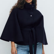 Siv belted cape – lang model med krave og bælte