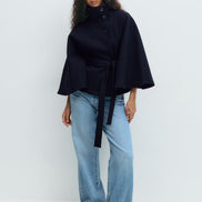 Siv belted cape – lang model med krave og bælte