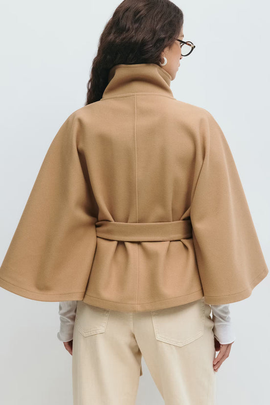 Siv belted cape – lang model med krave og bælte