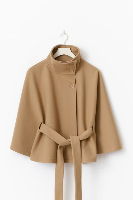 Siv belted cape – lang model med krave og bælte