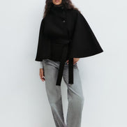 Siv belted cape – lang model med krave og bælte