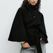Siv belted cape – lang model med krave og bælte